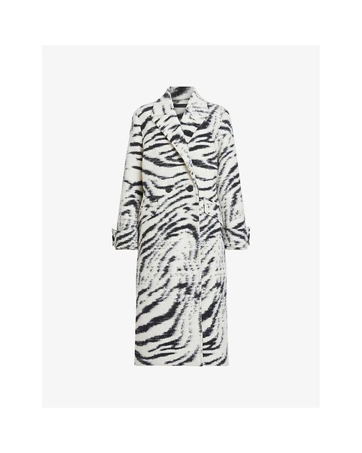 AllSaints White Mabel Zebra-patterned Woven Coat