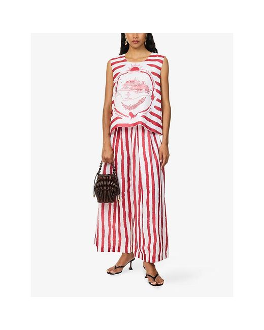 Ara Red Striped Wide-Leg Woven Trousers