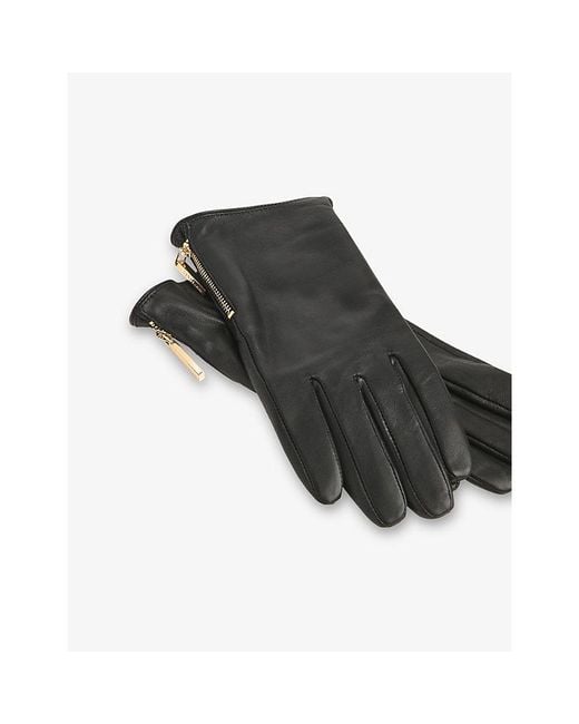 Whistles Green Zipped Leather Gloves
