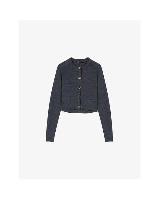 Maje Blue Ribbed Round-Neck Wool Cardigan
