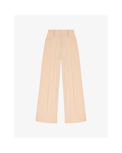 Maje Natural Pressed-crease Wide-leg Mid-rise Woven Trousers