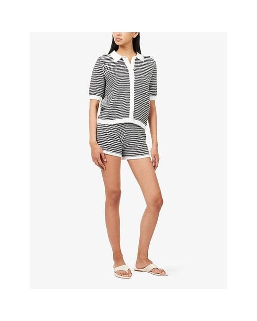 Varley Gray Gaelle Zigzag-Pattern Cotton Polo Top