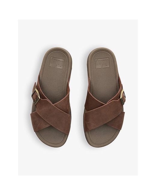 Fitflop Brown Surfer Cross-strap Leather Sandals for men