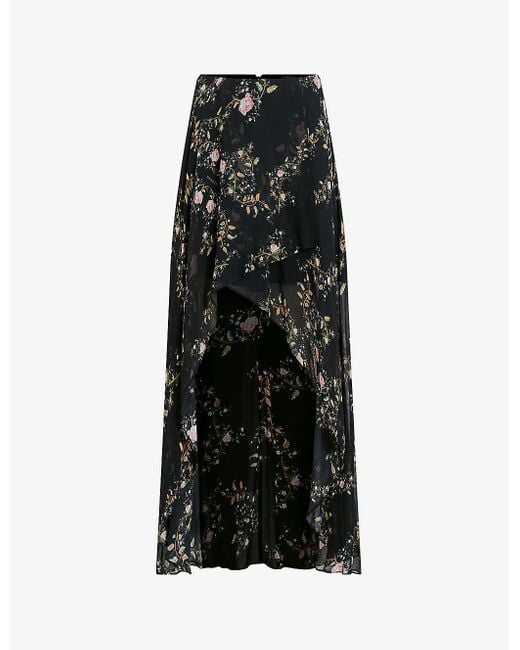 AllSaints Black Slvina Oto Floral-print Woven Maxi Skirt