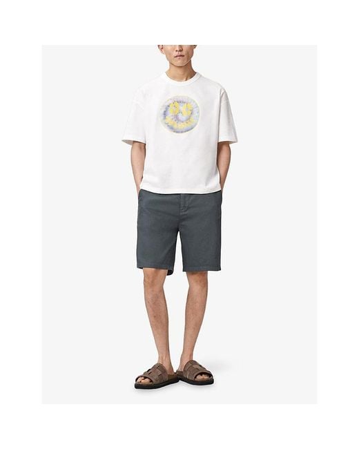 AllSaints Gray Corbett Straight-Leg Cotton And Linen Shorts for men