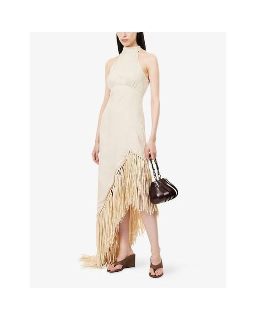 Rebirth White Fringed Asymmetric Woven Maxi Dress