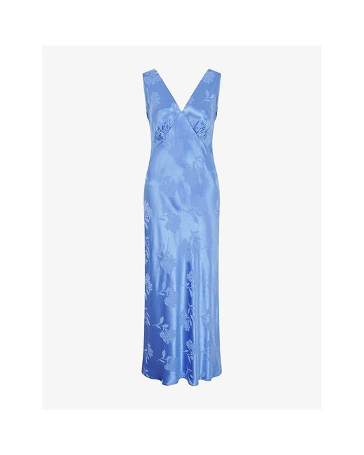 OMNES Blue Iris Floral Jacquard Woven Maxi Dress