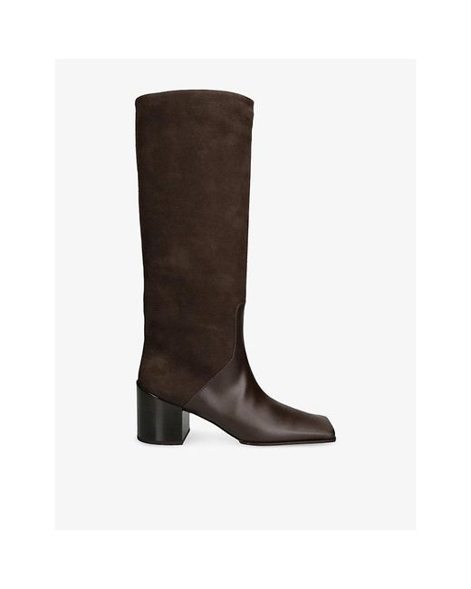 Alaïa Brown Square-Toe 55 Leather And Suede Heeled Knee-High Boots