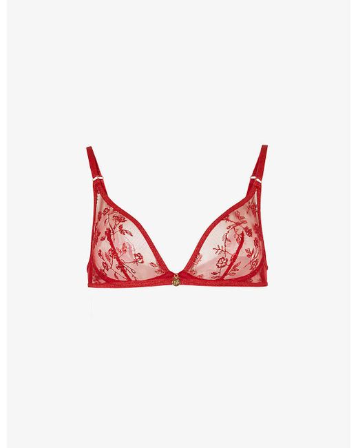 Agent Provocateur Synthetic Zadi Floral-embroidered Mesh Plunge Bra - Lyst