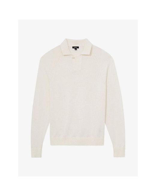 Reiss White Open-Collar Cotton Polo Jumper for men