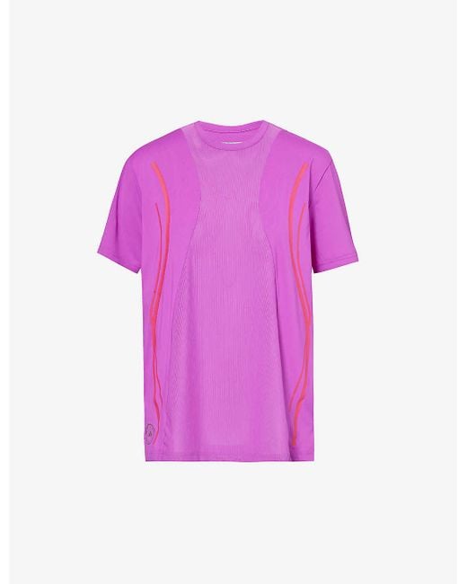 Adidas By Stella McCartney Pink Running Brand-print Stretch-recycled-polyester T-shirt