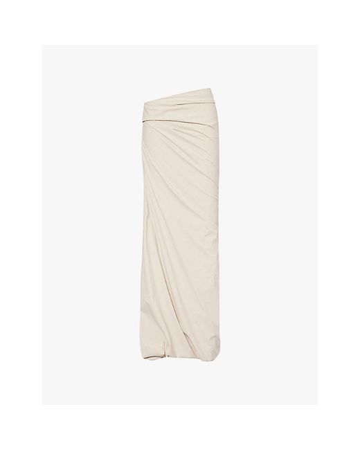 Entire studios White Ruched Mid-Waist Stretch-Woven Midi Skirt