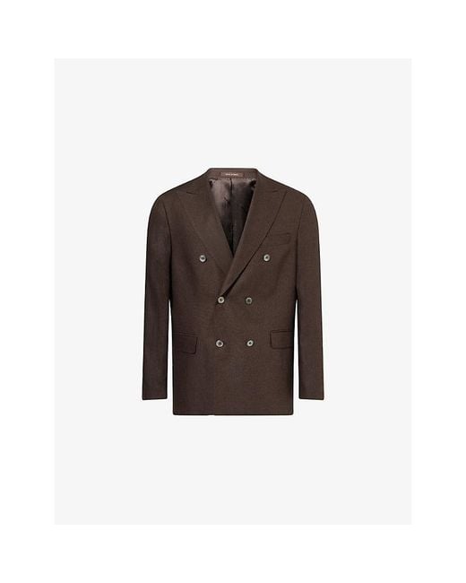 Oscar Jacobson Brown Farris Double-Breasted Linen Blazer for men