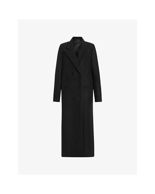 AllSaints Black Ellen Double-breasted Recycled-wool Long Coat