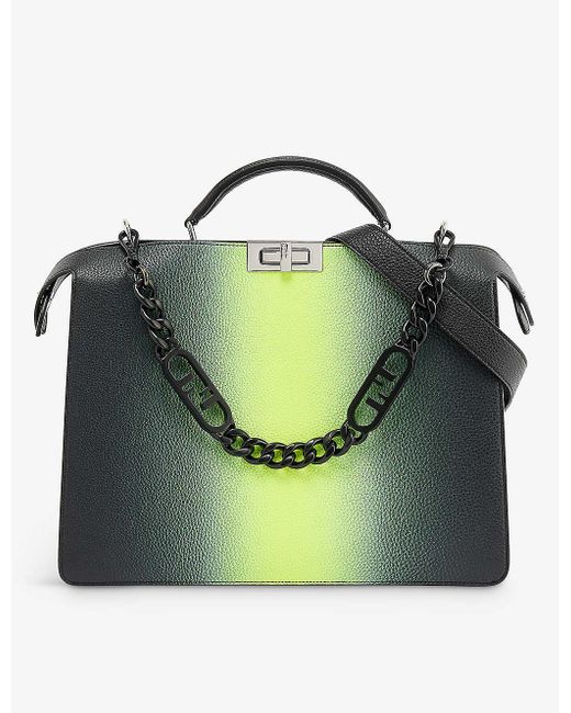 Fendi Green Peekaboo Grained-leather Tote Bag for men