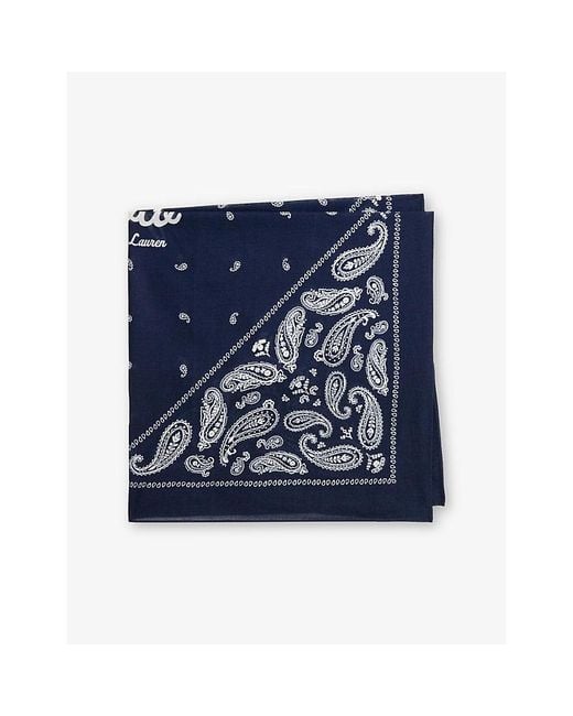 Polo Ralph Lauren Blue Branded Paisley Cotton Bandana 68.5Cm X 68.5Cm
