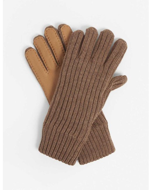 konkurrenter læder Afvise Burberry Logo Leather-palm Knitted Wool Gloves in Camel (Brown) - Lyst