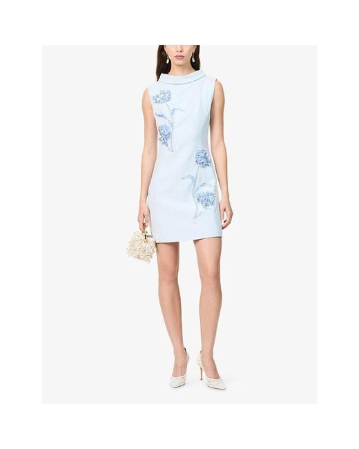 Huishan Zhang Blue Amira Floral Woven Mini Dress