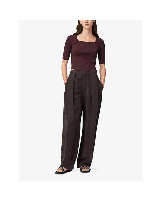 AllSaints Purple Hally Ribbed Jersey Top