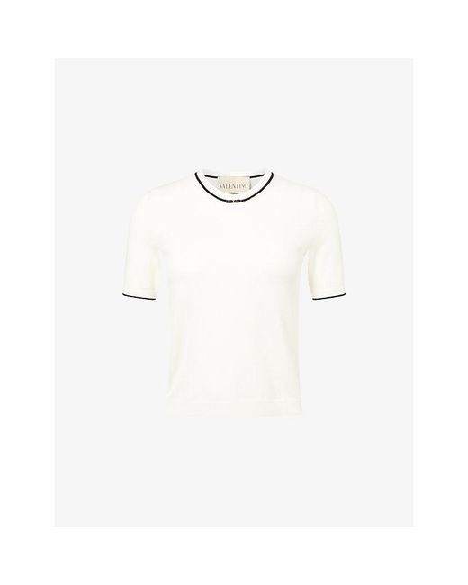 Valentino White Maglia Logo-Plaque Virgin-Wool Jumper