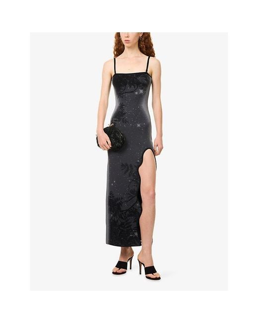 Ph5 Black Iris Scalloped-Slit Stretch-Knit Maxi Dress