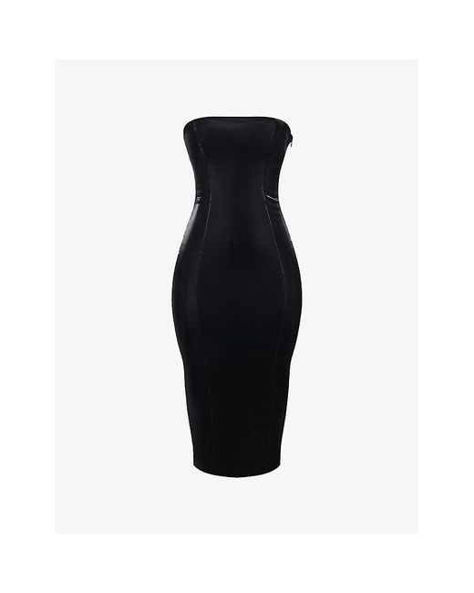 Mistress Rocks Black Bandeau Vinyl Midi Dress