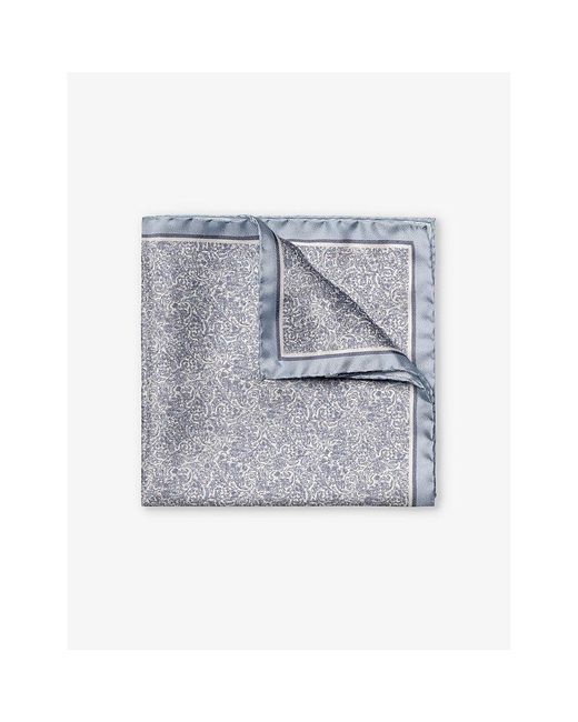 Eton of Sweden Gray Paisley Graphic-print Silk Pocket Square for men