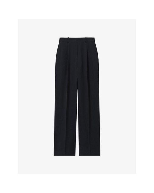 Reiss Black Eden Elasticated-Waist Wide-Leg Twill Trousers