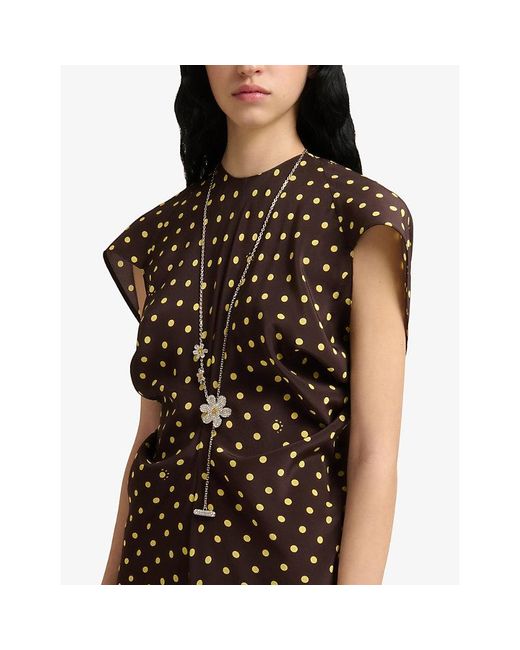 Marni White Rhinestone Daisy Long Brass Necklace