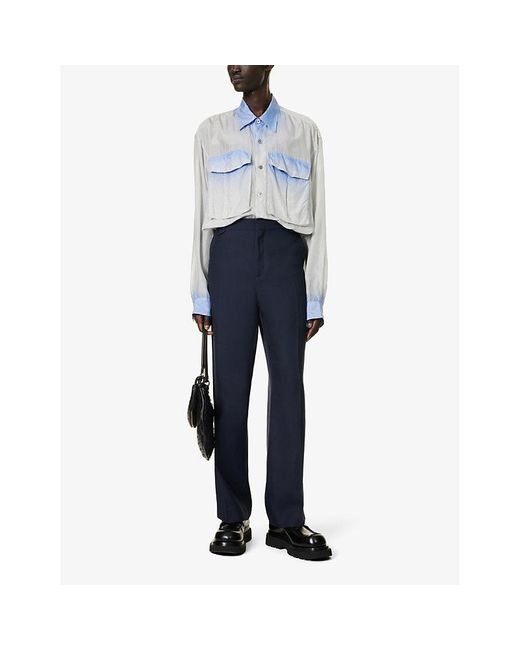 Dries Van Noten Blue Gradient-pattern Relaxed-fit Silk Shirt X for men