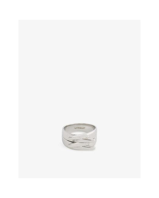 Vitaly White Crosshatch Stainless Steel Ring for men