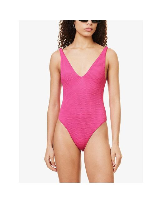 Seafolly Pink Sea Dive V-neck Crinkled Swimsuit