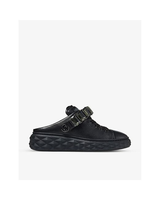 Jimmy Choo Black Diamond Sling Crystal-embellished Leather Low-top Trainers