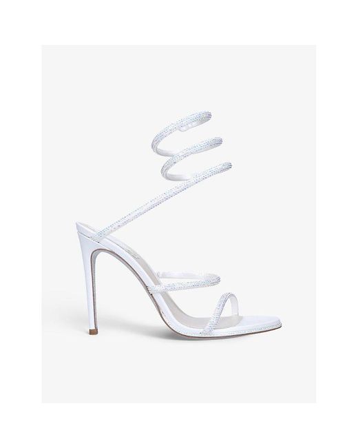 Rene Caovilla White Cleo Crystal-Embellished Leather Heeled Sandals