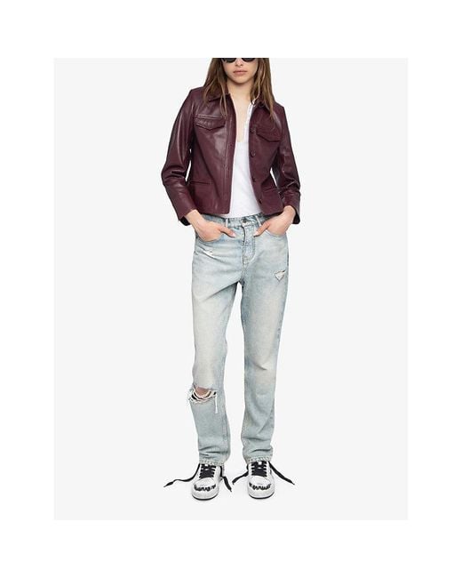 Zadig & Voltaire Purple Liam Regular-Fit Leather Jacket