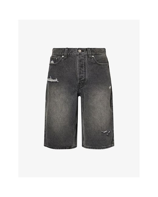 A Bathing Ape Gray Sta Embroidered Distressed Denim Shorts for men