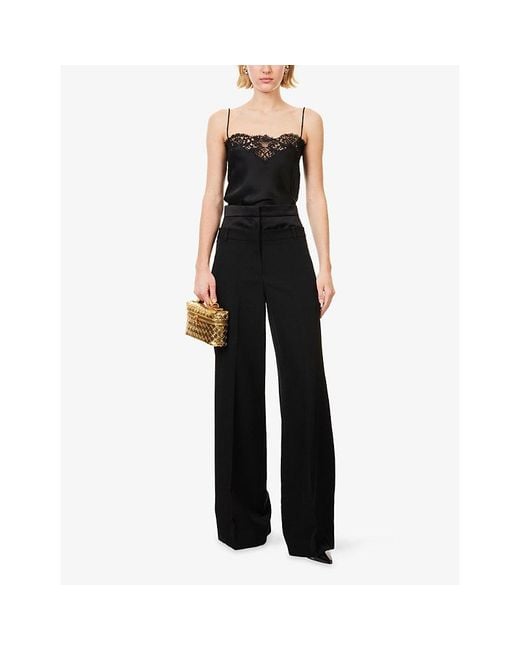 Erdem Black Double-Waistband Wide-Leg Wool Trousers