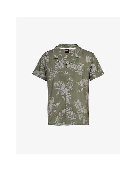 Boss Green Flower-print Relaxed-fit Recycled-polyester Shirt X for men