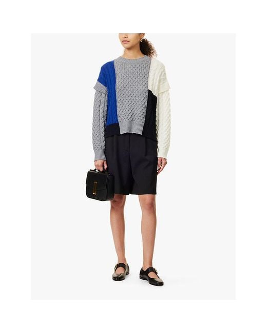 Weekend by Maxmara Blue Cornflower Mestre Colour-Block Virgin-Wool Jumper