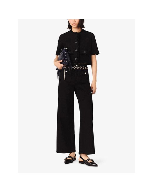 Maje Black Short Button-Down Tweed Jacket