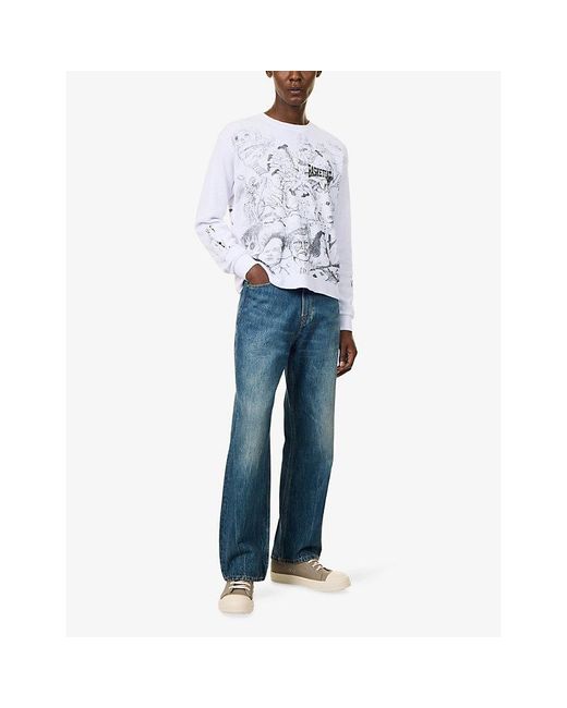 Basket Case Blue Scribble Waffle Long-Sleeve Cotton Top for men