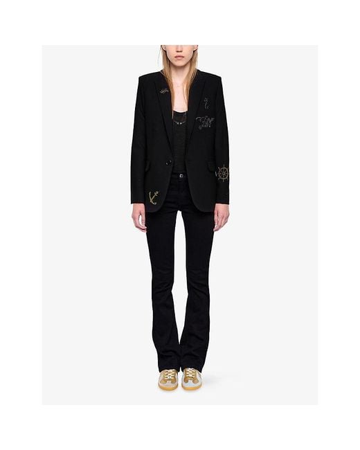 Zadig & Voltaire Black Valse Rhinestone-Embellished Stretch-Woven Blazer