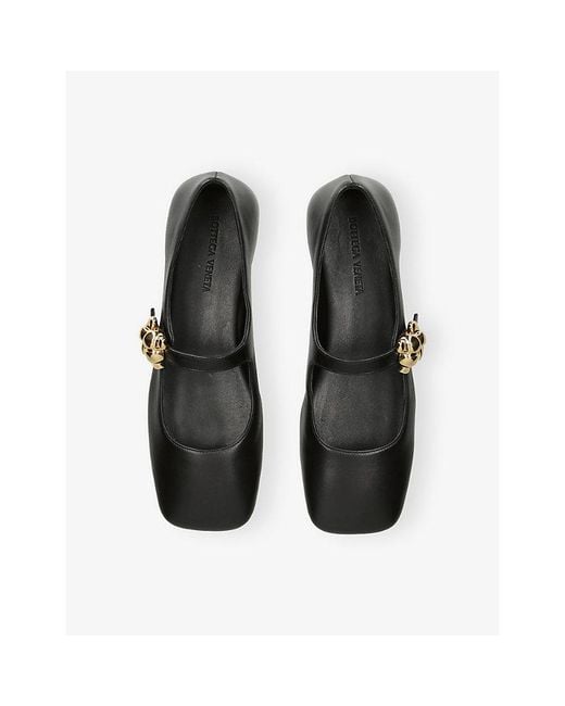 Bottega Veneta Black Lucy Leather Ballerina Flats