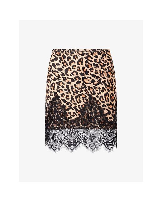 Never Fully Dressed Black Animal-Pattern Lace Maeva Satin Mini Skirt
