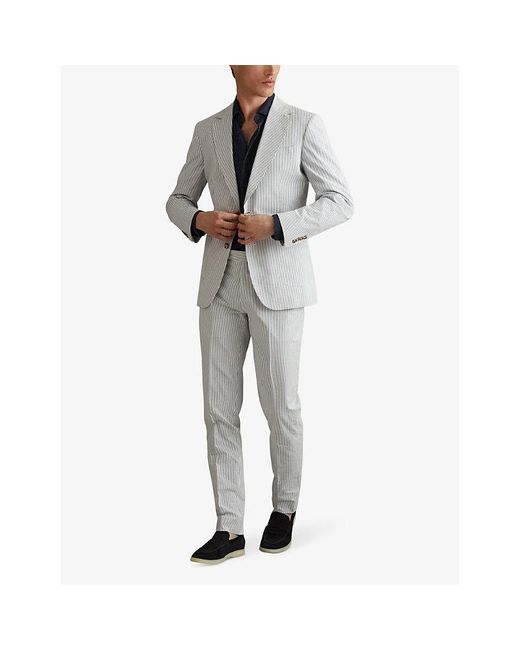 Reiss Gray Barr Stripe-print Slim-fit Cotton Trousers for men