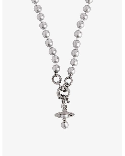 Vivienne Westwood White Aleksa Orb-pendant Ruthenium-plated Brass And Pearl Necklace for men