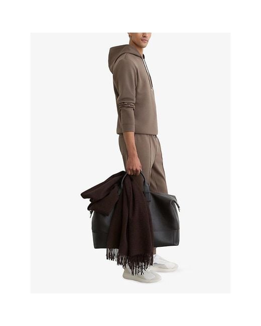 Reiss Brown Fabien Regular-Fit Stretch-Jersey Hoody for men