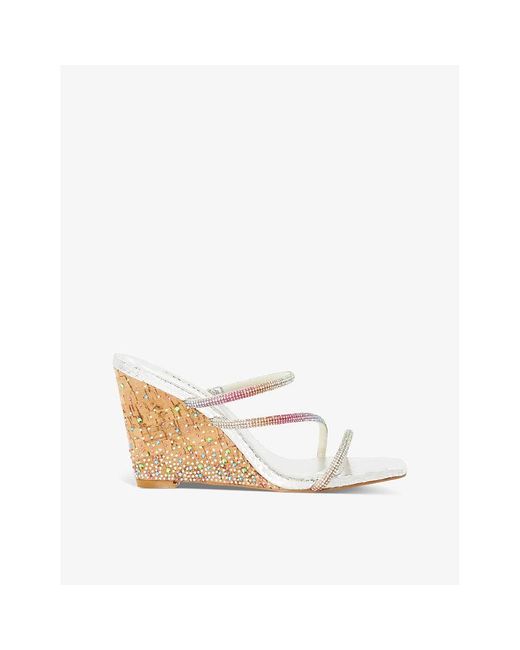 Dune White Miri Crystal Diamante-embellished Wedge Sandals
