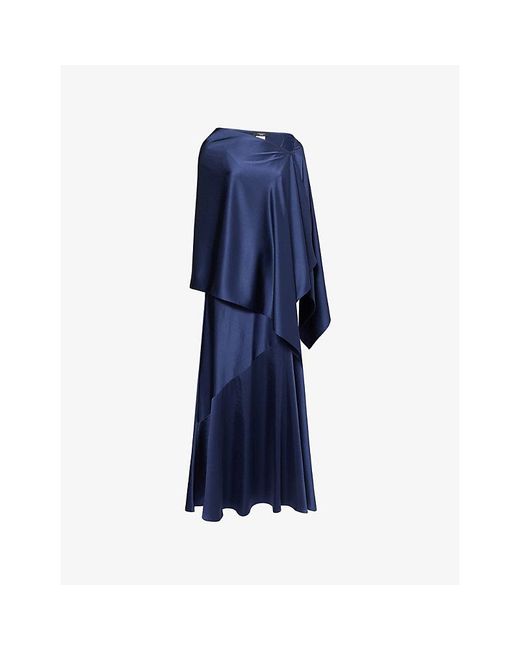 Weekend by Maxmara Blue Calante Asymmetric Draped Satin Midi Dress