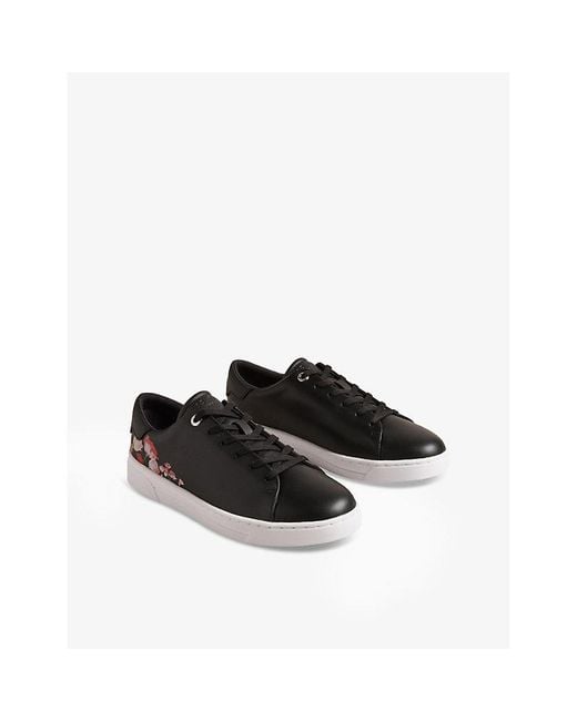 Ted Baker Black Arlita Floral-print Leather Low-top Trainers